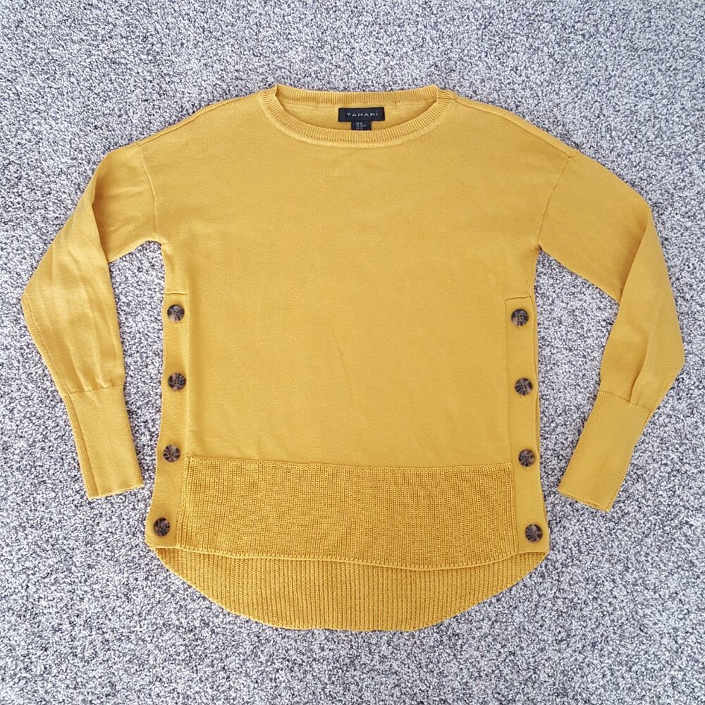 Tahari Mustard Yellow Sweater Button Details XS Women's Top
